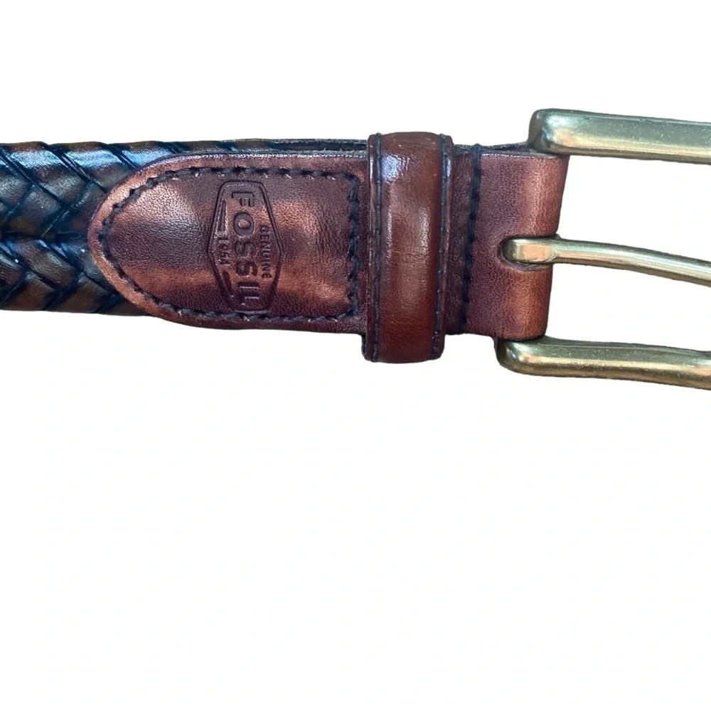 Fossil Men’s Brown Braided Belt Gold Buckle Size 36